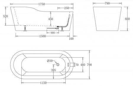 Акриловая ванна BelBagno BB65-1750 175х79 на ножках фото