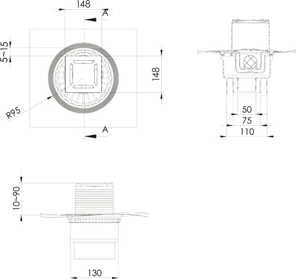 Душевой трап Berges Wasserhaus Zentrum Norma 091463 15 x15 см, хром фото