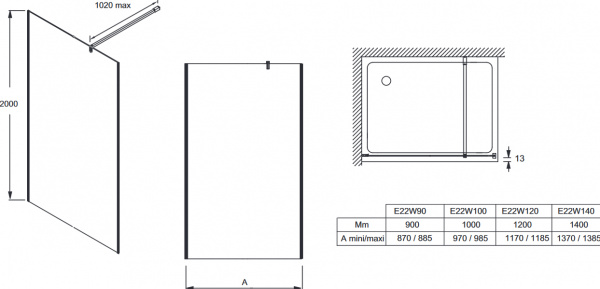 Душевая перегородка Jacob Delafon Contra E22W100-GA 100 см фото