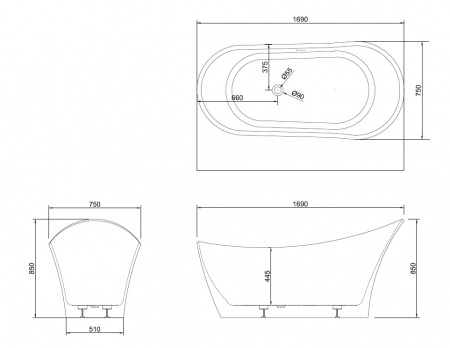 Ванна акриловая Abber AB9245 169x75 фото
