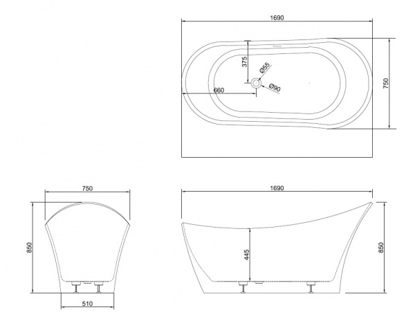 Ванна акриловая Abber AB9245 169x75 фото