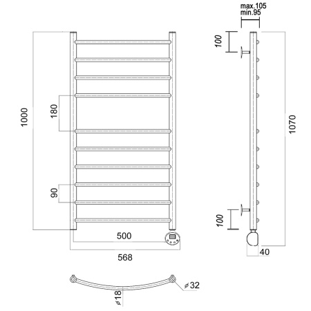 Полотенцесушитель электрический Domoterm Калипсо   Калипсо П10 500x1000 ER фото