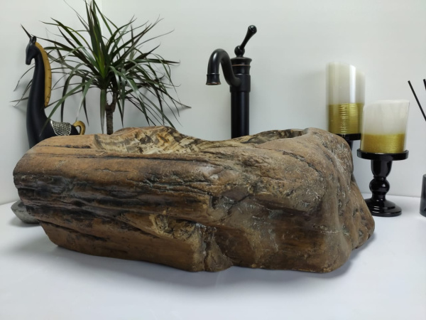 Накладная раковина из окаменелого дерева FS-0407 (54*40*17см) фото