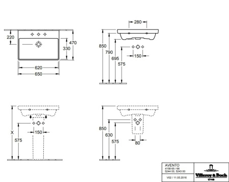 Раковина Villeroy&Boch Avento 65 41586501 альпийский белый фото