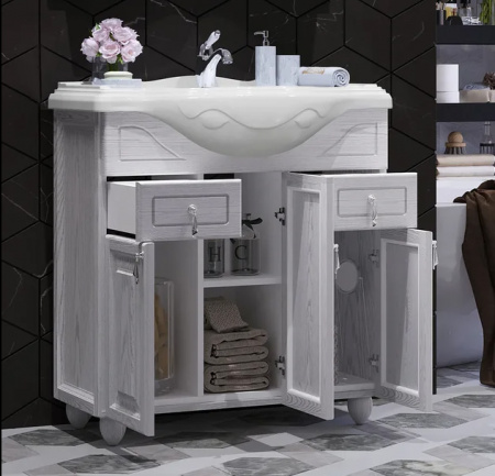 Тумба с раковиной Opadiris Тибет 85 00-00003121 ясень/ белое серебро фото