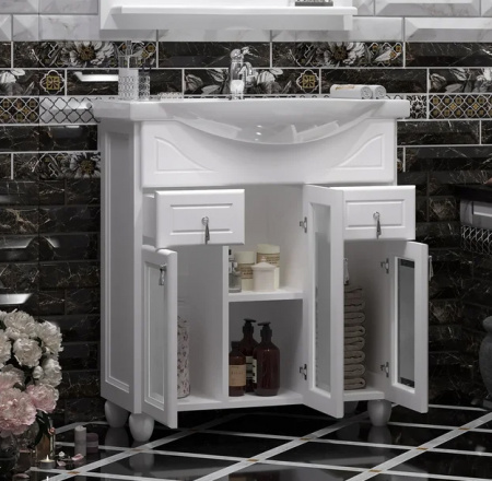 Мебель для ванной Opadiris Тибет 75 белая матовая/с художественным стеклом фото