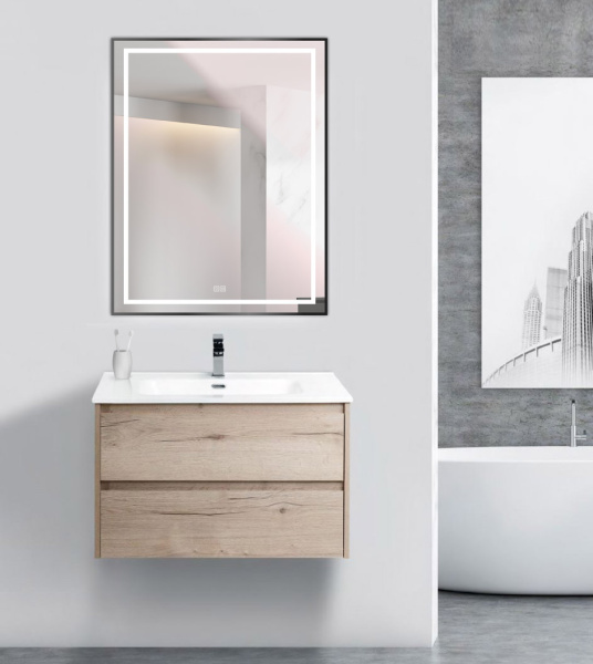 Зеркало с подсветкой, сенсорным выключателем и подогревом BelBagno SPC-KRAFT-700-900-LED-TCH-WARM-NERO 70x90 черное фото