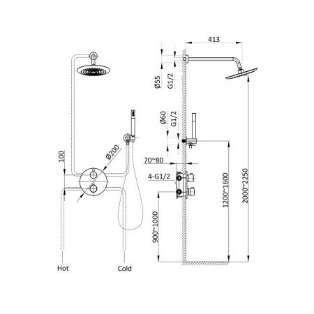 Душевая система скрытого монтажа с термостатом Vincea VSFW-101TCH хром фото