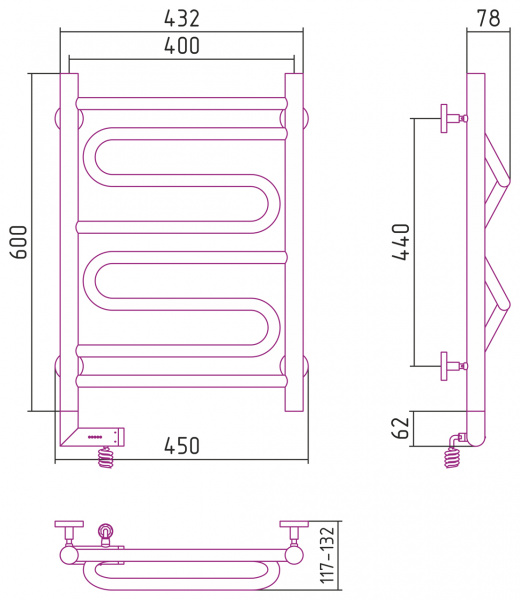Электрический полотенцесушитель Сунержа Элегия 2.0 00-5219-6040 60х40 правый фото