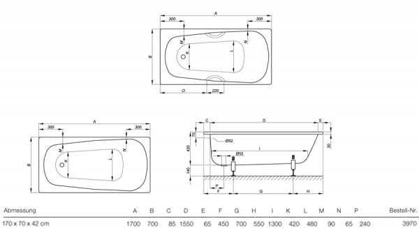 Стальная ванна Bette Form 3970 AD, PLUS, AR 170x70 на ножках фото