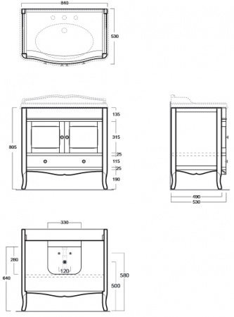 Тумба под раковину Simas Arcade ARMC90 орех 84 см фото