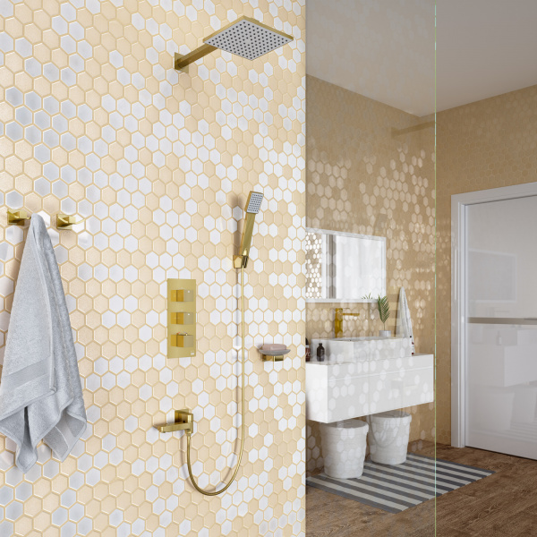 Душевая система скрытого монтажа Timo Tetra-Thermo SX-0199/17SM матовое золото фото