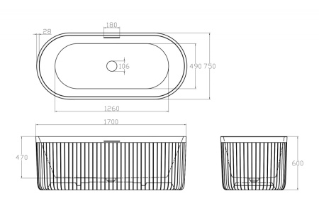 Ванна из искусственого камня Abber Stuttgart AM9925 170x75 белая матовая фото