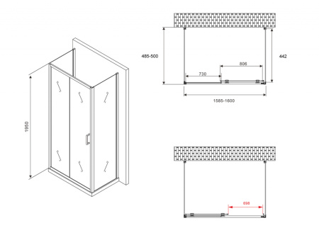 Душевой уголок ABBER Schwarzer Diamant AG30160B-S50B-S50B 160x50 фото