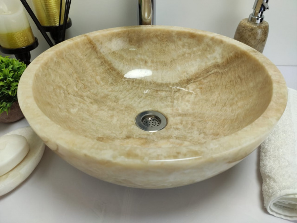 Накладная раковина из оникса Indo Bowl Yellow Small TinLip BO-00324 фото