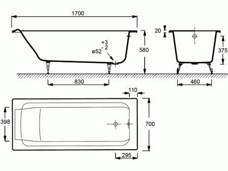 Чугунная ванна Jacob Delafon Parallel E2947 без отверстий для ручек 170x70 фото