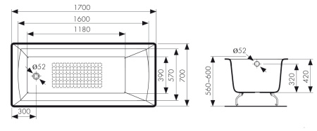 Чугунная ванна Kaiser КВ-1803 170x70 с антискользящим покрытием фото
