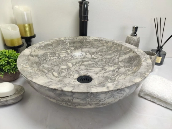 Накладная раковина из мрамора Bowl Grey Doreng Medium BM-00031 фото