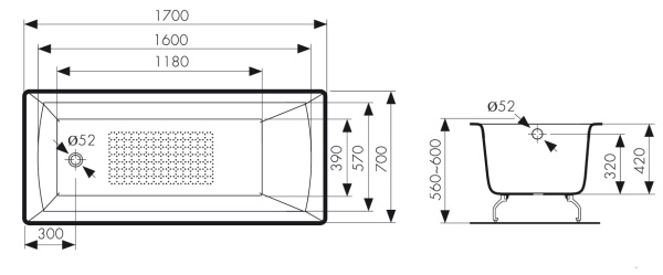 Чугунная ванна Kaiser КВ-1803 170x70 с антискользящим покрытием фото