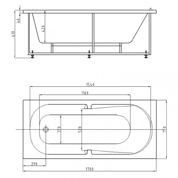 Акриловая ванна Aquatek Лея без гидромассажа 170х75 с каркасом и экраном фото
