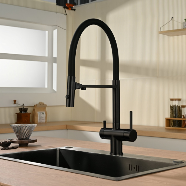 Смеситель для кухни с подключением к фильтру Vincea VKF-120MB черный матовый фото