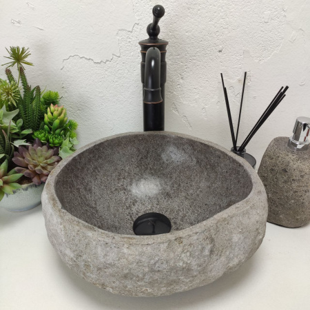 Накладная раковина из речного камня RS01450 (36*36*15) фото