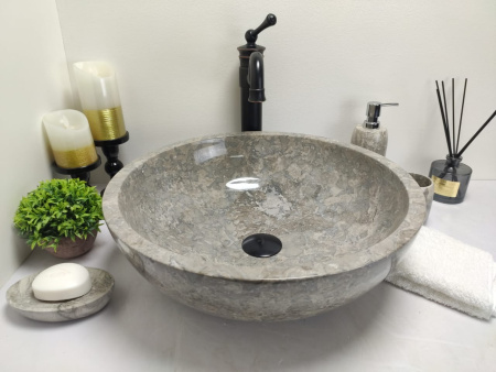 Накладная раковина из мрамора Bowl Grey TinLip Medium BM-00028 фото
