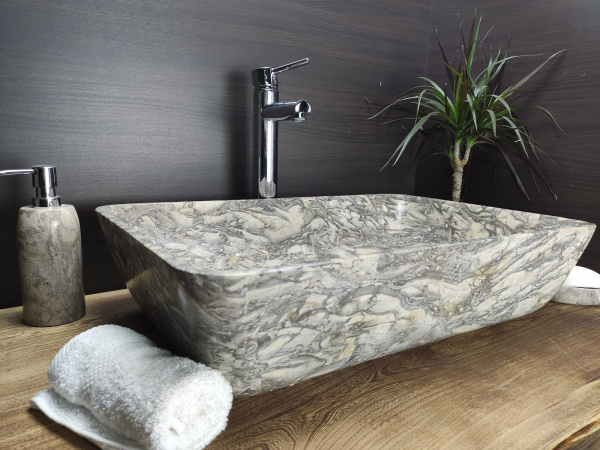 Раковина из мрамора Indo Square Doreng Grey Big прямоуг MS-000247 фото