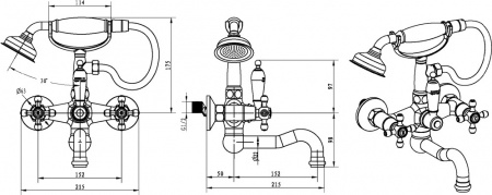 Смеситель для ванны с душем Boheme Royal Crystal 273-Royal/CRST фото