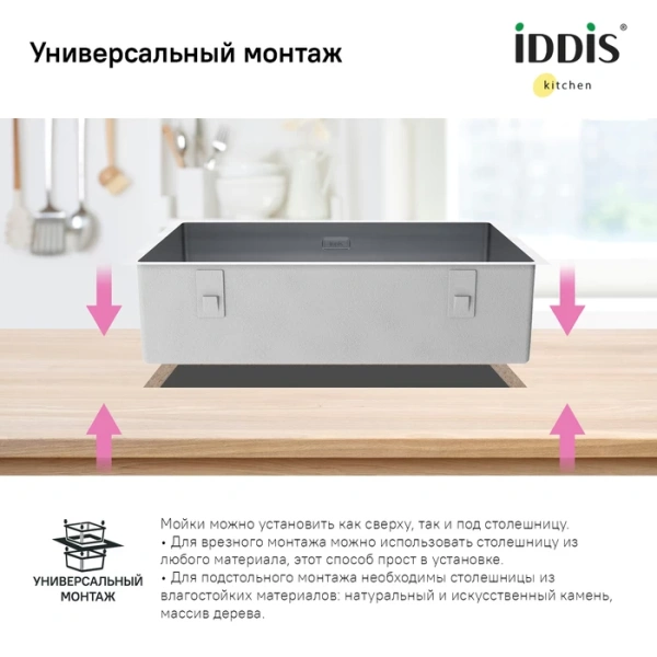 Мойка для кухни из нержавеющей стали Iddis Edifice EDI74S0i77 74x44 фото