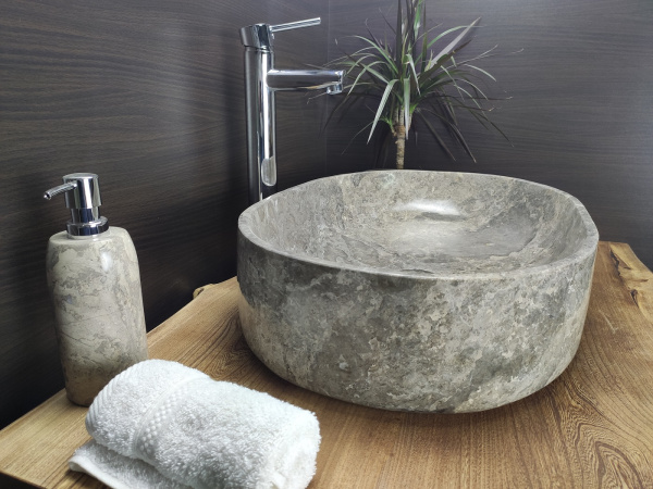 Раковина из мрамора Indo Oval Grey Big OM-00094 фото