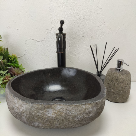 Накладная раковина из речного камня RS01445 (38*31*15) фото