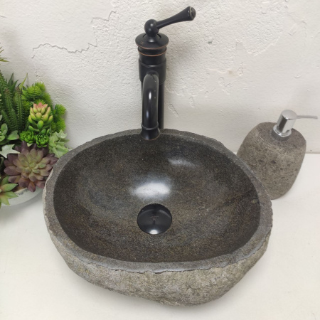 Накладная раковина из речного камня RS01485 (40*31*15) фото