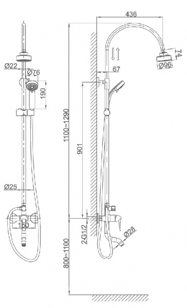 Душевая система (стойка) D&K Ambrosius Rhein DA1343701C11 фото