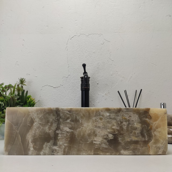 Накладная раковина из оникса Prau Grey Kecil OP-01574 (50*35*14) фото