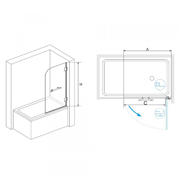 Шторка на ванну распашная RGW Screens SC-10 02111008-18 80 см прозрачное стекло фото