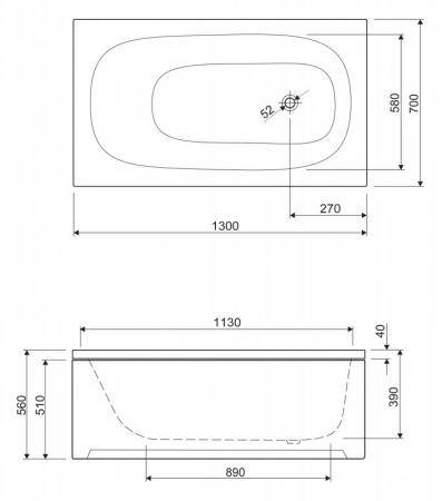 Акриловая ванна Cezares Eco ECO-130-70-40 130х70 фото