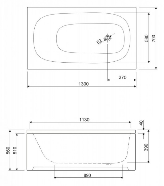 Акриловая ванна Cezares Eco ECO-130-70-40 130х70 фото