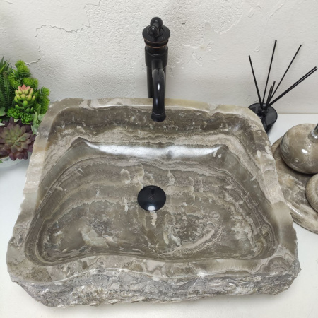 Накладная раковина из оникса Erozy Grey EO-01563 (55*45*15) фото