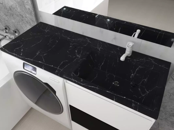 Раковина над стиральной машиной Stella Polar Мадлен SP-00001072 120x48 R черный мрамор фото