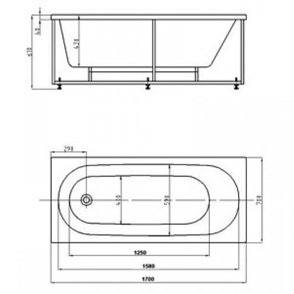 Акриловая ванна Aquatek Оберон без гидромассажа 170х70 с каркасом и экраном фото
