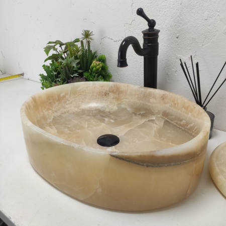 Накладная раковина из оникса Oval Yellow OY-01579 (53*38*14) фото