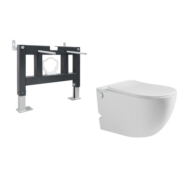 Подвесной унитаз с импульсным смывом Abber Bequem AC1105P и инсталляцией AC0101P фото