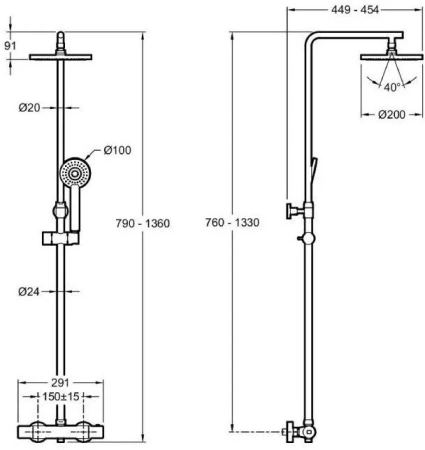 Душевая система (стойка) с термостатом Jacob Delafon Marcel E25084-CP фото