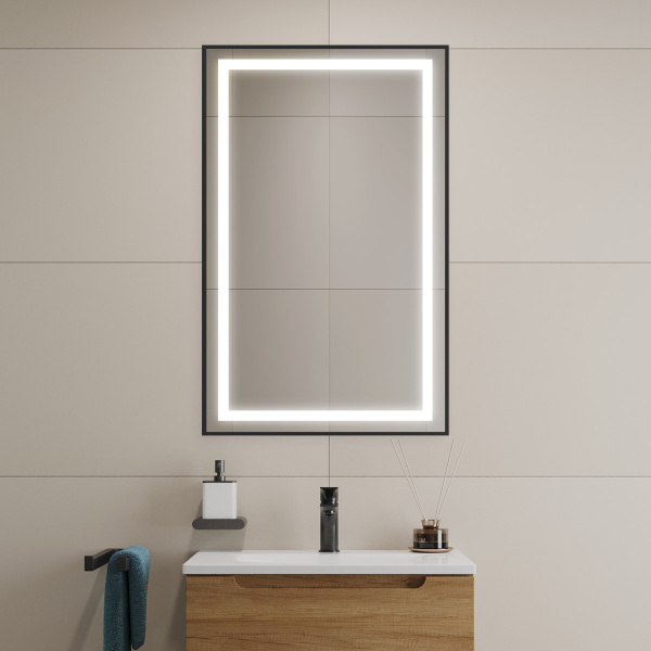 Зеркало с подсветкой и сенсорным выключателем BelBagno SPC-KRAFT-500-800-SENS-NERO 50x80 черное фото