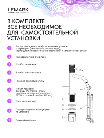 Смеситель для раковины Lemark Karelia LMF-2012S-GM графит фото