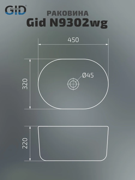 Накладная раковина GID N9302wg 51220 45x32 белая матовая / белый графит фото