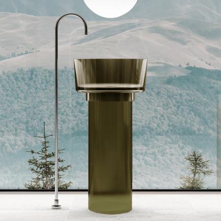 Напольная раковина из полиэфирной смолы Abber Kristall AT2702Vesuvian оливковая фото