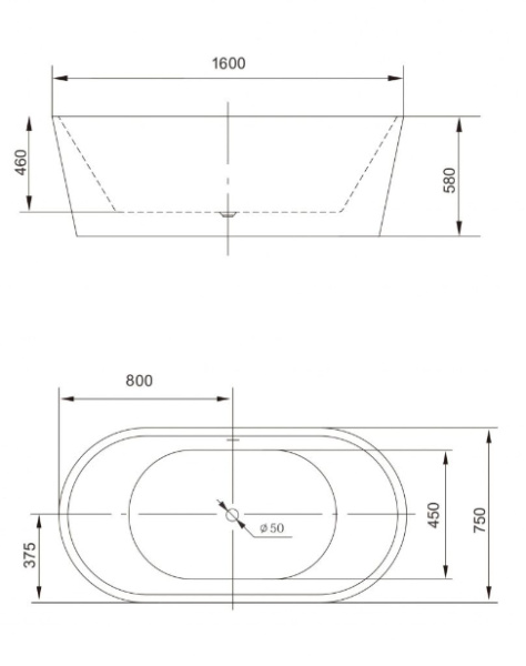 Акриловая ванна Art&Max AM-203-1600-750 160x75 фото