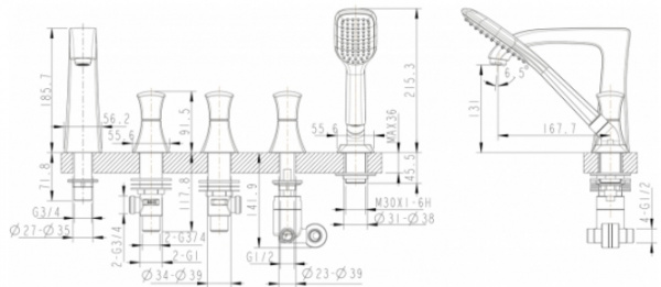 Смеситель на борт ванны Bravat Whirlpool F578112C фото